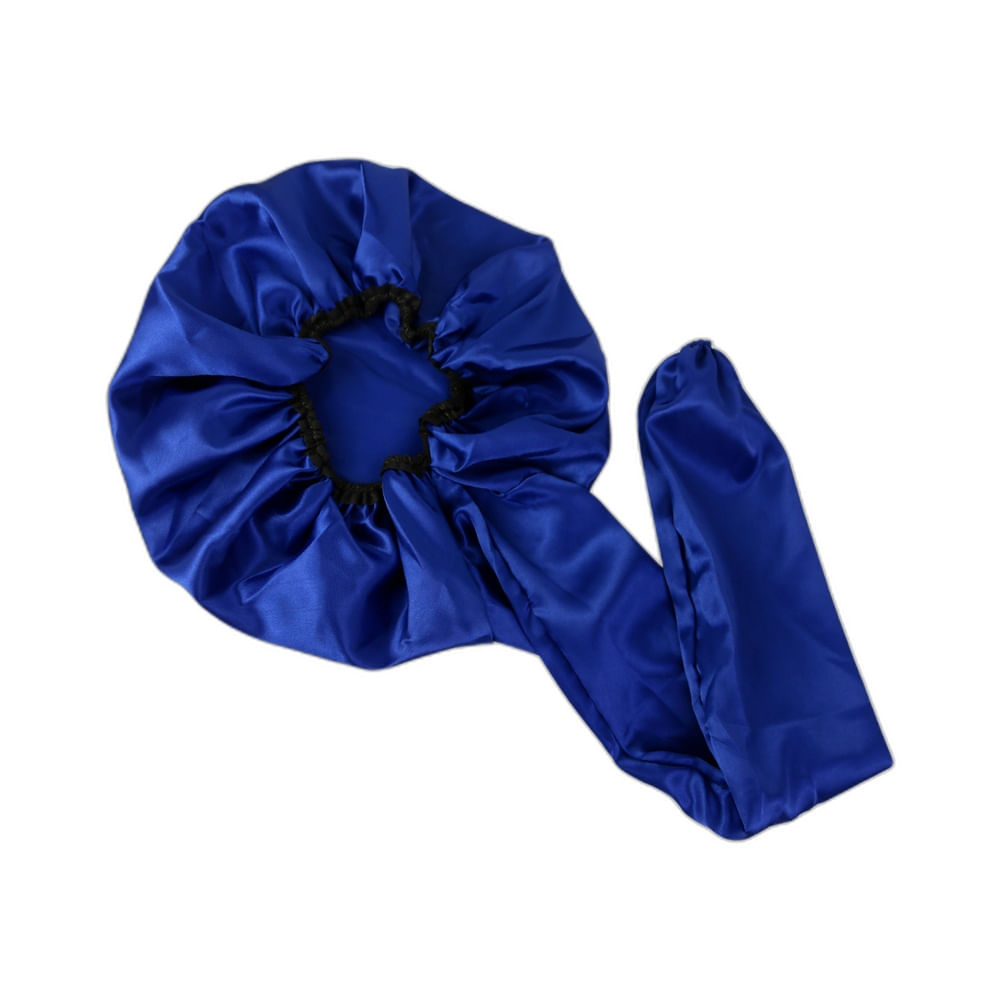 Touca difusora Marilú cetim azul royal com acabamento simples